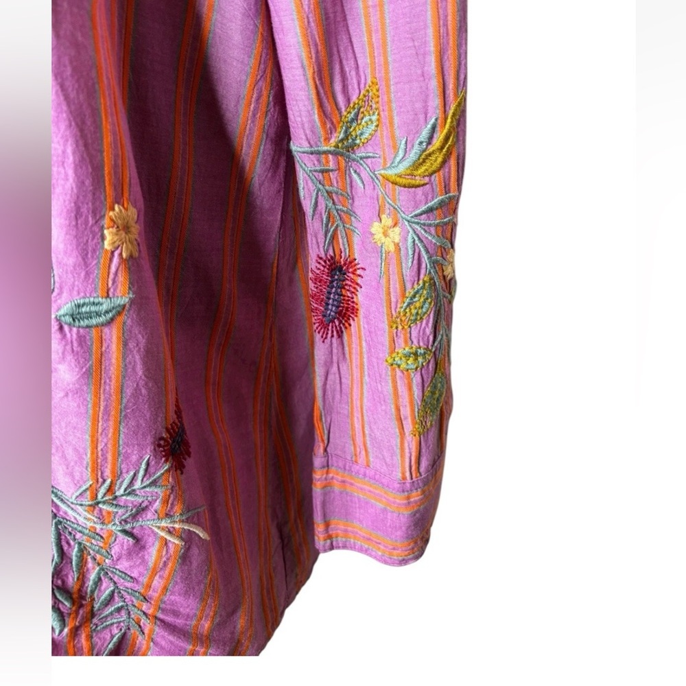 Johnny Was Indigo Button Down Tunic Shirt Medium M Pink Orange Stripe Top - Picture 5 of 9